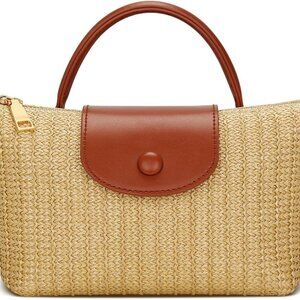 Multi-Functional Straw Crossbody Clutch with Leather Accents – Summer Essential